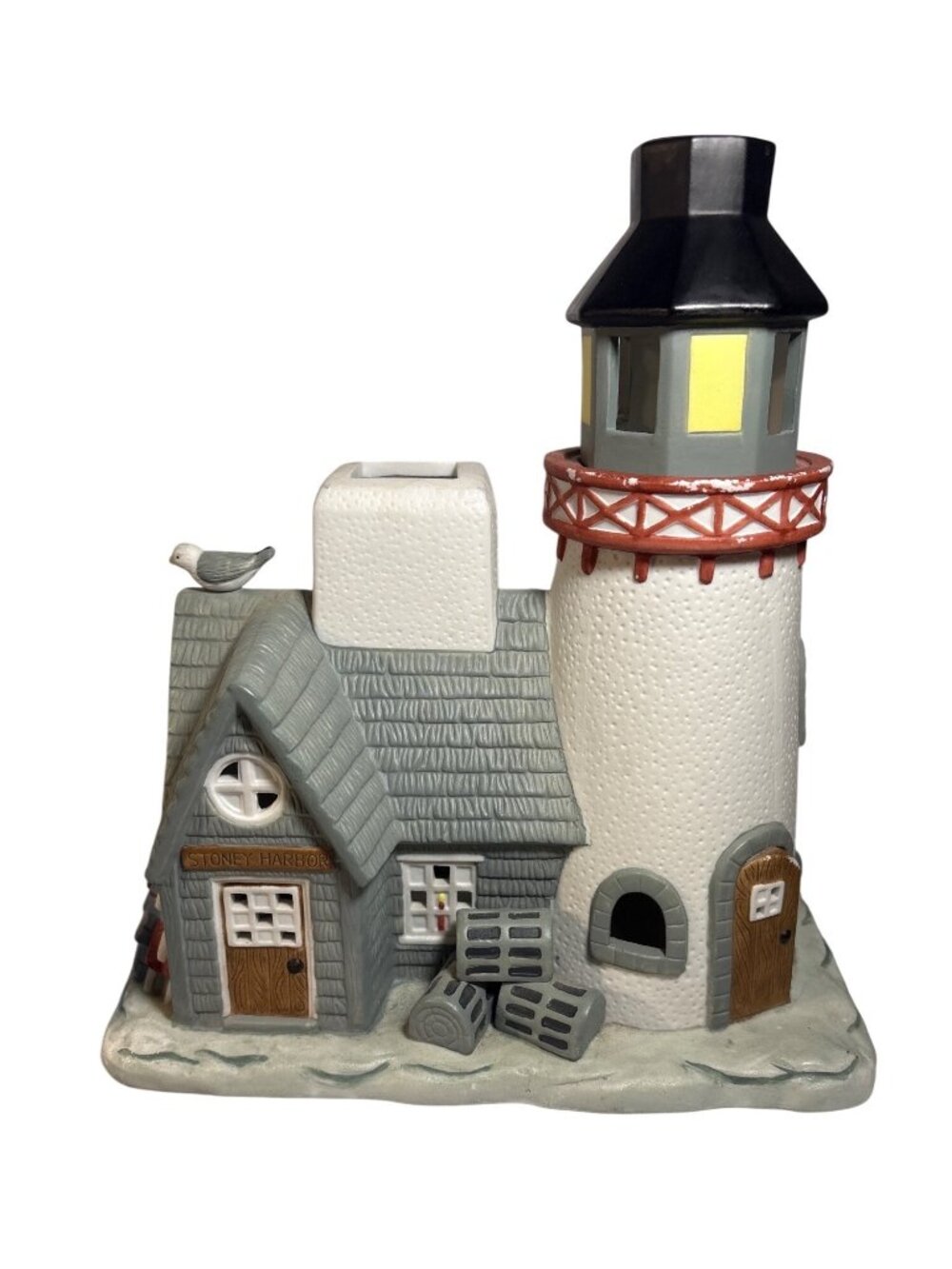 PartyLite Stoney Harbor Lighthouse Tealight Holder Lighthouse Ceramic Coastal De